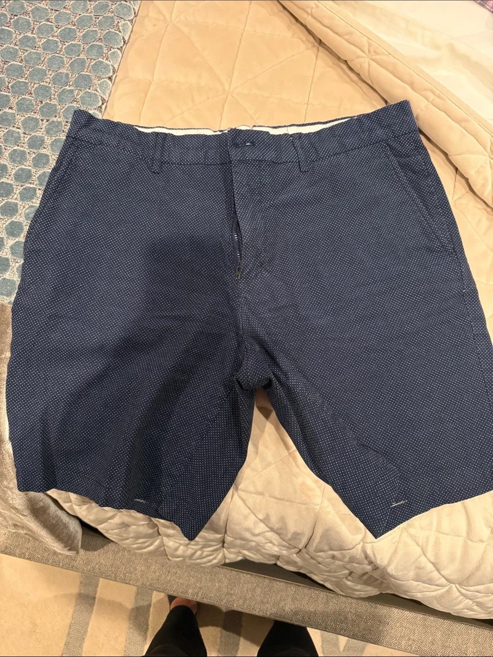 Frank & Oak Navy Microdot Flat-Front Shorts